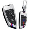 HIBEYO Guscio chiave auto adatto per BMW 2 serie 3 serie 5 F20 G20 G30 X1 X3 X4 X5 G05 X6 X7 G11 F15 F16 G01 G02 F48 accessori fibra di carbonio custodia per chiavi a distanza, 4 tasti argento