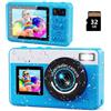 Maxmango D70 4K Macchina Fotocamera Subacquea - 48MP 10FT Fotocamera Digitale Impermeabile per Snorkeling - Doppio Schermo Compatta Galleggiante con 32GB - Batteria 1200mAh per Bambini e Ragazzi (Blu)