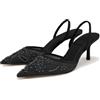 CRETUAO Scarpe col Tacco a Spillo con Cinturino Posteriore e Fiocco da Donna, Tacchi a Gattino con Punta affilata, Perline Ricamate in Rete, Scarpe da Sposa per Feste e Matrimoni,1 Black,41 EU