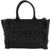 Pinko Borsa Shopping in Rafia, Nero, 38x29.5x16 cm, con Frange, Stile Mare e Viaggio, Chiusura a Cerniera