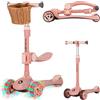 Lionelo FRANKY 2 in 1 Bicicletta e Monopattino per Bambini Fino a 50 kg Adatto da 1 a 7 Anni con Sedile e Manubrio Regolabile, Ruote LED, Telaio Rinforzato, Pedana antiscivolo, Cestino (Rosa)