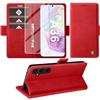 Giyer Cover per Samsung Galaxy A36 5G Custodia con Vetro Temperato, Premium Pelle PU Portafoglio Slot per Scheda RFID Antifurto Funzione Supporto Flip Case, Antiurto per Samsung A36 5G Cover (Rosso)