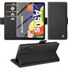 Giyer Cover per Samsung Galaxy A05S Custodia con Vetro Temperato, Premium Pelle PU Portafoglio Slot per Scheda RFID Antifurto Funzione Supporto Flip Case, Antiurto per Samsung A05S 5G Cover (Nero)