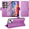 Giyer Cover per iPhone 15 Custodia con Vetro Temperato, Premium PU Portafoglio Slot per Scheda RFID Antifurto Funzione Supporto Flip Case, Antiurto per iPhone 15 5G Cover (Viola)
