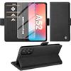 Giyer Cover per Samsung Galaxy A52 5G Custodia con Vetro Temperato, Premium PU Portafoglio Slot per Scheda RFID Antifurto Funzione Supporto Flip Case, Antiurto per Samsung A52 5G Cover (Nero)