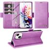 Giyer Cover per iPhone 14/13 Custodia con Vetro Temperato, Premium PU Portafoglio Slot per Scheda RFID Antifurto Funzione Supporto Flip Case, Antiurto per iPhone 14/13 5G Cover (Viola)