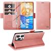 Giyer Cover per iPhone 16 Pro Max Custodia con Vetro Temperato, Premium PU Portafoglio Slot per Scheda RFID Antifurto Funzione Supporto Flip Case, Antiurto per iPhone 16 Pro Max 5G Cover (Rosa)