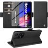 Giyer Cover per Honor 200 Lite Custodia con Vetro Temperato, Premium Pelle PU Portafoglio Slot per Scheda RFID Antifurto Funzione Supporto Flip Case, Antiurto per Honor 200 Lite 5G Cover (Nero)