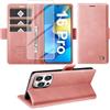 Giyer Cover per iPhone 16 Pro Custodia con Vetro Temperato, Premium PU Portafoglio Slot per Scheda RFID Antifurto Funzione Supporto Flip Case, Antiurto per iPhone 16 Pro 5G Cover (Rosa)