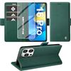 Giyer Cover per iPhone 16 Pro Custodia con Vetro Temperato, Premium PU Portafoglio Slot per Scheda RFID Antifurto Funzione Supporto Flip Case, Antiurto per iPhone 16 Pro 5G Cover (Verde)