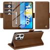 Giyer Cover per iPhone 16 Pro Custodia con Vetro Temperato, Premium PU Portafoglio Slot per Scheda RFID Antifurto Funzione Supporto Flip Case, Antiurto per iPhone 16 Pro 5G Cover (Marrone)
