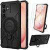 Giyer Custodia per Samsung Galaxy S26 Plus Cover con 2xVetro Temperato, 360° Anello Supporto Antiurto Grado Militare Bumper Armor Case, Antiurto per Samsung S26 Plus 5G Cover (Nero)