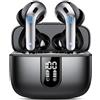 IKT Cuffie Bluetooth, 2024 Auricolari Bluetooth 5.3 Stereo HiFi con 4 HD Mic, Cuffie Wireless In Ear ENC Cancellazione Rumore, Cuffie Senza Fili con LED Display 50 Ore, IP7 Impermeabile, Nero