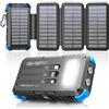 SolarTred Power Bank Solare da 20000mAh con 4 Pannelli Solari, Power Bank USB C da 15W a Ricarica Rapida, 5 Uscite con 3 Cavi, Caricabatterie Solare Portatile per Esterni con Moschettone e Torce per Telefoni