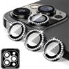 Kucheed Proteggi Obiettivo Fotocamera Compatibile con iPhone 12 Pro Max, Cover per Fotocamera in Vetro Temperato con Diamante Scintillante, Anelli Metallici individuali (Nero)