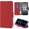 N NEWTOP Cover Compatibile con XIAOMI 13 Lite, HQ Lateral Custodia Libro Flip Chiusura Magnetica Portafoglio Simil Pelle Stand Protezione Completa Case TPU Anti Urto Guscio Base Porta (Rosso)