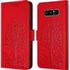 Feyten Cover per Samsung Galaxy Note 8, Custodia in Pelle PU con Interno TPU Antiurto, Serie Gatto e Albero Flip Cover Custodia Portafoglio per Samsung Note 8 (Red)