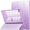 INFILAND Custodia per iPad 6a/5a generazione 9.7 pollici 2018/2017, iPad Air 2 carino glitter trasparente custodia protettiva per bambini, ragazze, donne, con portamatite (viola)