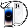 ZYIMOU Cover per iPhone 14 Pro Custodia con Cordino Compatibile con MagSafe, Custodia Trasparente Magnetica con Laccio Catena Potettiva Antiurto Case, Catena Nero