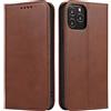 Mixroom - Custodia Cover Case a Libro Marrone per iPhone 11 PRO Max con Stand in Ecopelle Chiusura Magnetica Formato Portafoglio Parte Interna in TPU Morbida con Bordi Piatti