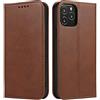 Mixroom - Custodia Cover Case a Libro Marrone Per iPhone 13 Pro Con Stand In Ecopelle Chiusura magnetica Formato Portafoglio Parte Interna In TPU Morbida con Bordi Piatti