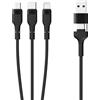 Mobility Lab Cavo 3 in 2 - USB-C, Lightning e micro USB - Cavo intrecciato, collegare 3 dispositivi contemporaneamente, Power Delivery, ricarica rapida 60 W, trasferimento dati veloce