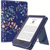 MoKo Custodia per Nuovo Kindle da 6 (11a Generazione, 2024/2022)/(10a/8a Generazione, 2019/2016), Cover a Conchiglia in PU Iltraleggera con Funzione Auto Wake/Sleep per Kindle 2024, Fiore su Blu