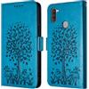 Feyten Cover per Samsung Galaxy A11/M11, Custodia in Pelle PU con Interno TPU Antiurto, Serie Gatto e Albero Flip Cover Custodia Portafoglio per Samsung A11/M11 (Blue)