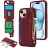 SailorTech per iPhone 15 Plus Custodia per telefono con porta carte di credito per uomo, iPhone 15 Plus Custodia con slot per carte di credito Portafoglio Zipper per donna-Borgogna