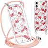Krdvekm Cordino Cover per iPhone 12 Pro / 12 6,1'', Aesthetic Fiocco Motivo Disegno Magnetica Trasparente PC Compatibile con MagSafe Case Corda Laccio Antiurto Custodia per Ragazze, Rosa Cherry