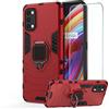 DERHAN Cover per Realme 7 Pro con Vetro Temperato, Custodia Protettiva Resistente Antiurto Robusta Case con Supporto Magnetico Rotante a 360° - Rosso