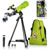 Bresser Telescopio per bambini Junior 70/400 telescopio per bambini dai 8 anni in su, astronomia principianti, telescopio con zaino, accessori e supporto per smartphone, cielo notturno, verde