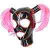 ANTIY Maschera In Lattice Cappuccio In Gomma Finiture Nere E Rosse Con Tubo Per Capelli A Coda Di Cavallo E Finiture A Contrasto Per La Festa,Nessuna Parrucca,X-Grande