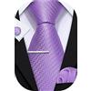 Barry.Wang Set di cravatte da uomo in seta tinta unita 8,4 cm cravatta quadrata gemelli clip set business festa di nozze cravatta per uomo, Lavanda viola., Taglia unica
