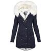 WOWEI Cappotto Parka Donna Invernale con Cappuccio Caldo Felpa Giacca Antivento in Pile Termici Elegante con Pelliccia Giubbotto Lungo Cappotto Piumino Imbottito con Tasche e Coulisse (Blu, M)