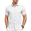 Mauro Kane Camicia Guayabera Uomo Maniche Corte, con Bottoni, Leggera Traspirante Comoda, Camicia Estiva da Tempo Libero Bianco L