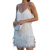 MEIION Samba - Abito da cocktail alla moda, con frange, paillettes e piume, patchwork, bianco, S haut