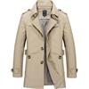 Lapiglo Trench da uomo in tinta unita con colletto con risvolto, lunga lunghezza, resistente al vento, giacca casual per la stagione fredda (L kaki)