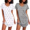 Ekouaer Camicia da Notte da Donna Floreale in Due Pezzi Indumenti da Notte a Maniche Corte Abito da Notte Estivo da 2 Orsacchiotto Fiocco Grigio + Ciliegia XL