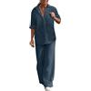 Kobilee Tuta Leggera Donna Cerimonia Casual Completo Larghi Taglie Forti Curvy Elegante Camicia + Pantaloni Lino Completa Estiva Cotone Due Pezzi