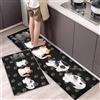 Hoimlm, set di 2 tappeti da cucina, antiscivolo, assorbente per acqua e olio, zerbino per cucina, antipolvere per interni (40x60+40x120 cm, gatto)