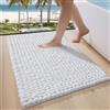 LUMI Tappetino Bagno in Chenille Morbido e Antiscivolo, Tappeto Bagno Spesso e Super Assorbente, Lavabile in Lavatrice, Asciugatura Rapida, Tappeto Doccia per Vasca e Doccia, Bianco, 50x80 cm