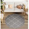 TAPISO Arruba Tappeto Salotto Esterno Rotondo Pelo Corto Outdoor Indoor Geometrico a Scacchi Grigio Bianco Oeko-tex Terrazza Balcone Sala Camera Soggiorno 160 x 160 cm