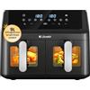 LLIVEKIT 9L Friggitrice ad Aria con Circolazione 4D, Air Fryer XXL Dual Zone, Doppio Cestello 2x4,5L, 95% Senza Olio, 8 Programmi Preregolati, Sync-Finish, Risparmio Energetico, 80-200°C, 2000 W, Nero
