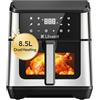 LLIVEKIT 8,5L Friggitrice ad Aria con Doppia Resistenza, Air Fryer XXL Multifunzione con Circolazione 360° e 95% Senza Olio, 1900W Touch Screen, 8 Programmi Preregolati, Finestra e Luce Interna