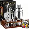 izdeel Cocktail Shaker con Supporto &Ricettario, Kit Barman Professionale da 750ml, Acciaio di Qualità Premium da 10pc per Regali per Uomini, Donne, Amanti dei Cocktail, Set da Barista per Feste da Bar