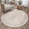 PureCozy Tappeto beige rotondo, 120 cm, rotondo, vintage, lavabile, antiscivolo, a pelo corto, morbido, per soggiorno, camera da letto, ufficio, sala da pranzo