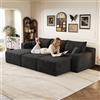 Yihomfy Divano ad angolo modulare, 241 cm, divano letto, divano ad angolo con divano e 2 pouf, divano modulare 5 posti imbottito e profondo per soggiorno, divano a U, divano compresso, L-nero