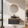 Planetmöbel Arisa - Set di mobili da bagno con mobiletto da 80 cm, colore oro rovere nero (scanalato) con specchio NOVA, lavabo da 42 cm, colore: Nero