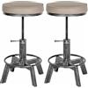 CLP Set di 2 sgabelli Destin in Similpelle I Sgabello Imbottito Regolabile in Altezza I Sgabello Imbottito dal Design Industriale, Colore:Antico Argento